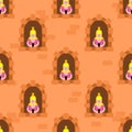 Princesses in windowÃÂ pattern seamless. Castle windows background cartoon vector texture